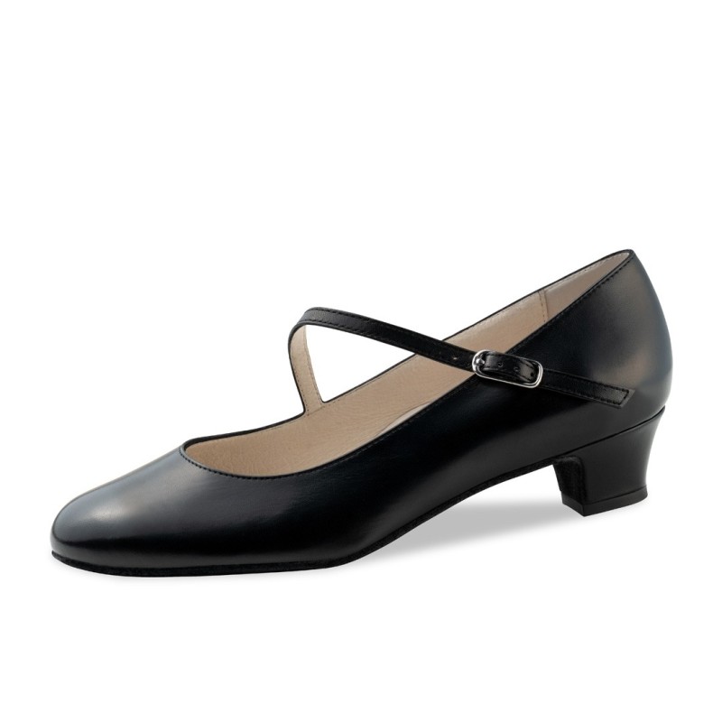 Cindy - Chaussures de danse de salon femme en cuir noir avec coupe en V - Werner Kern