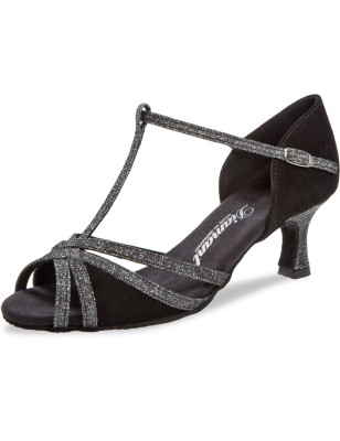 205-077-645 - Chaussures de danse en cuir suede noir et argent - diamant