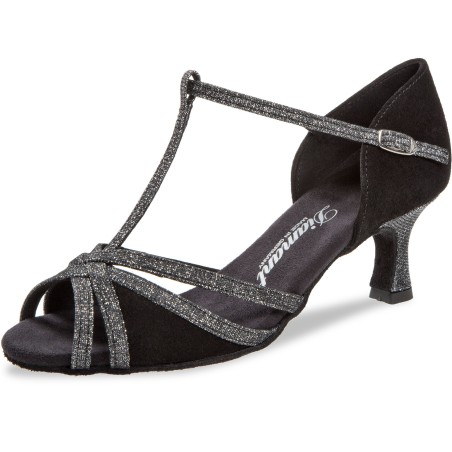 205-077-645 - Chaussures de danse en cuir suede noir et argent - diamant