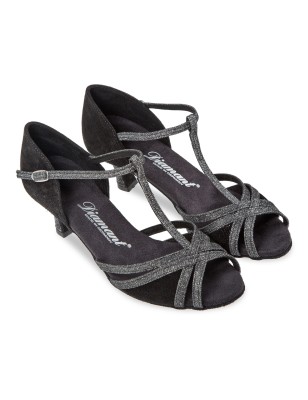 205-077-645 - Chaussures de danse en cuir suede noir et argent - diamant