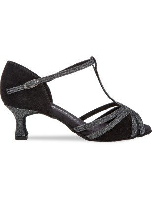 205-077-645 - Chaussures de danse en cuir suede noir et argent - diamant