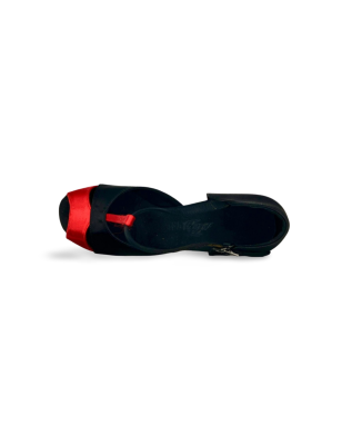 292 - chaussures de tango satin rouge et noir - BD DANCE