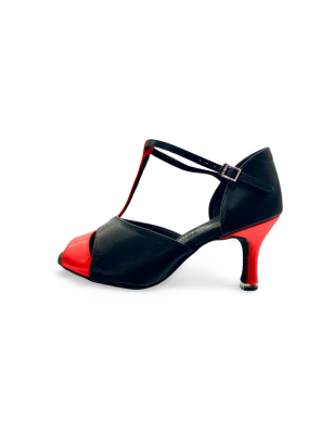 292 - chaussures de tango satin rouge et noir - BD DANCE