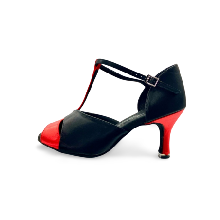 292 - chaussures de tango satin rouge et noir - BD DANCE