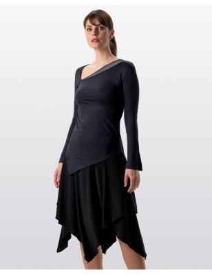 Rida - Haut de danse noire maches longues coupe asymétrique - Werner Kern