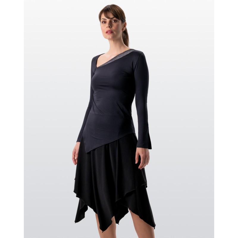 Rida - Haut de danse noire maches longues coupe asymétrique - Werner Kern