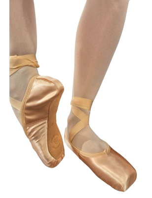 Pointes ballet débutantes STUDIO 1 de DanseBoutique, en satin saumon avec rubans croisés, idéales pour la danse classique.