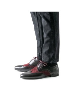 Firenze 28053 - Chaussures de danse pour homme en cuir noir à motif perforé et daim bordeaux - Werner Kern