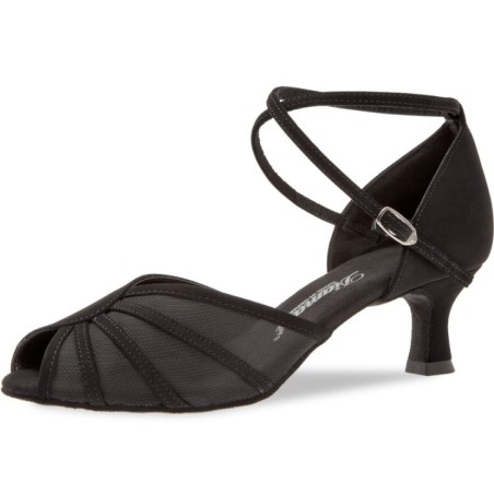 020-077-040 - Chaussures de danse noires avec résille, talon évasé 5cm - Diamant