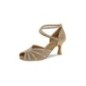 020-087-017 - Chaussures de danse en cuir doré et résille, talon évasé 6,5cm - Diamant