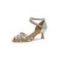 035-077-013 - Chaussures de danse en verni argenté et résille, talons 5cm - Diamant