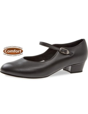 050-029-034 - Chaussures de danse en cuir noir et semelle confort à talon de 2,8cm - Diamant