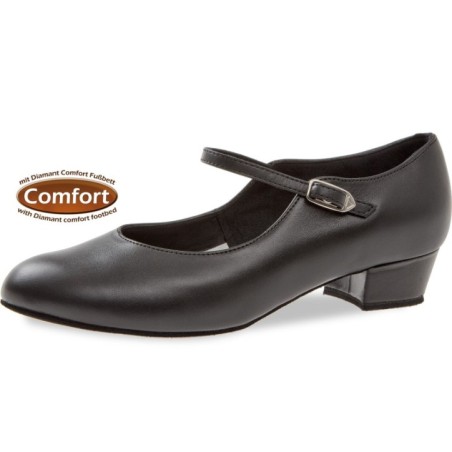 050-029-034 - Chaussures de danse en cuir noir et semelle confort à talon de 2,8cm - Diamant