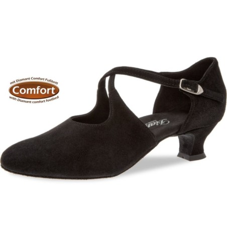 052-112-001 - Chaussures de danse en nubuck noir pieds larges, talon 4cm - Diamant
