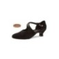 052-112-001 - Chaussures de danse en nubuck noir pieds larges, talon 4cm - Diamant