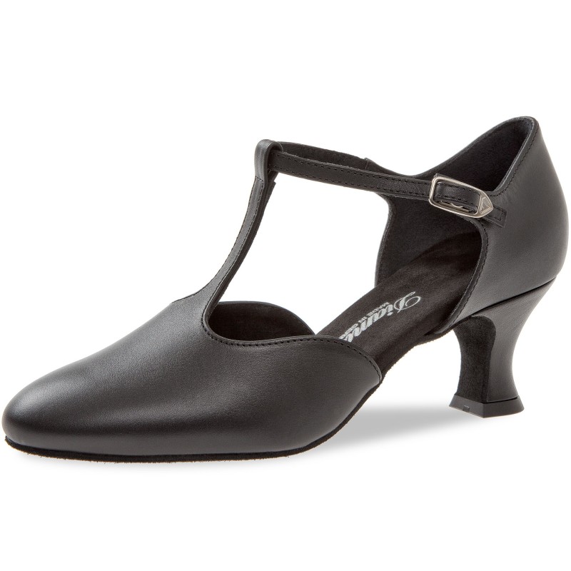 053-006-034 - Chaussures de danse en cuir noir, talon bobine 5,5cm - Diamant