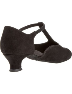 053-014-001- Chaussures de danse pieds larges en nubuck noir, talons 4,2 cm - Diamant