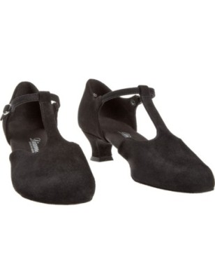 053-014-001- Chaussures de danse pieds larges en nubuck noir, talons 4,2 cm - Diamant