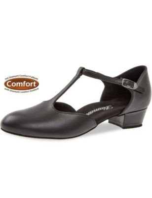 053-029-034 - Chaussures de danse en cuir noir, semelle confort, talon bloc 2,8cm - Diamant