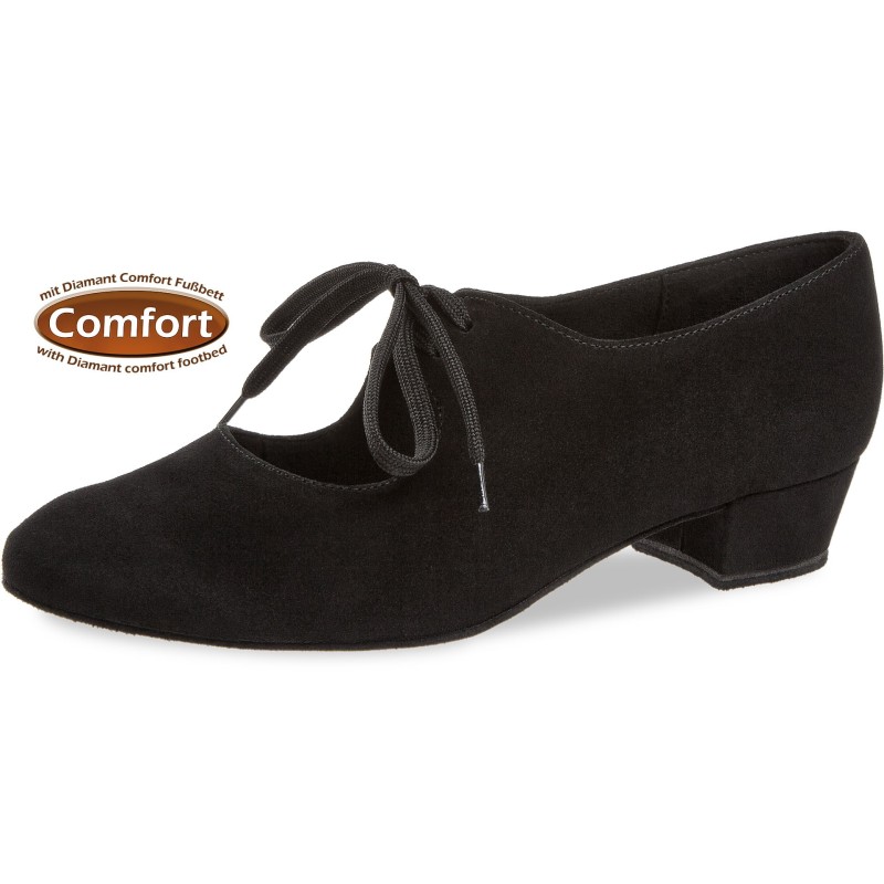 057-029-001 - Chaussures de danse en nubuck noir, semelle confort, talon 3cm - Diamant