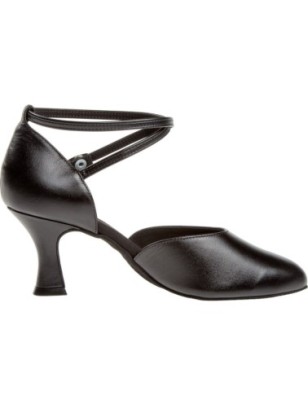 058-080-034 - Chaussures de danse fermées en cuir noir, talons de 6,5cm - Diamant