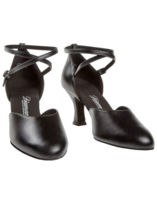 058-080-034 - Chaussures de danse fermées en cuir noir, talons de 6,5cm - Diamant
