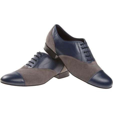 077-025-455 - Chaussures de danse pieds larges en cuir bleu et nubuck gris talons 2cm - Diamant