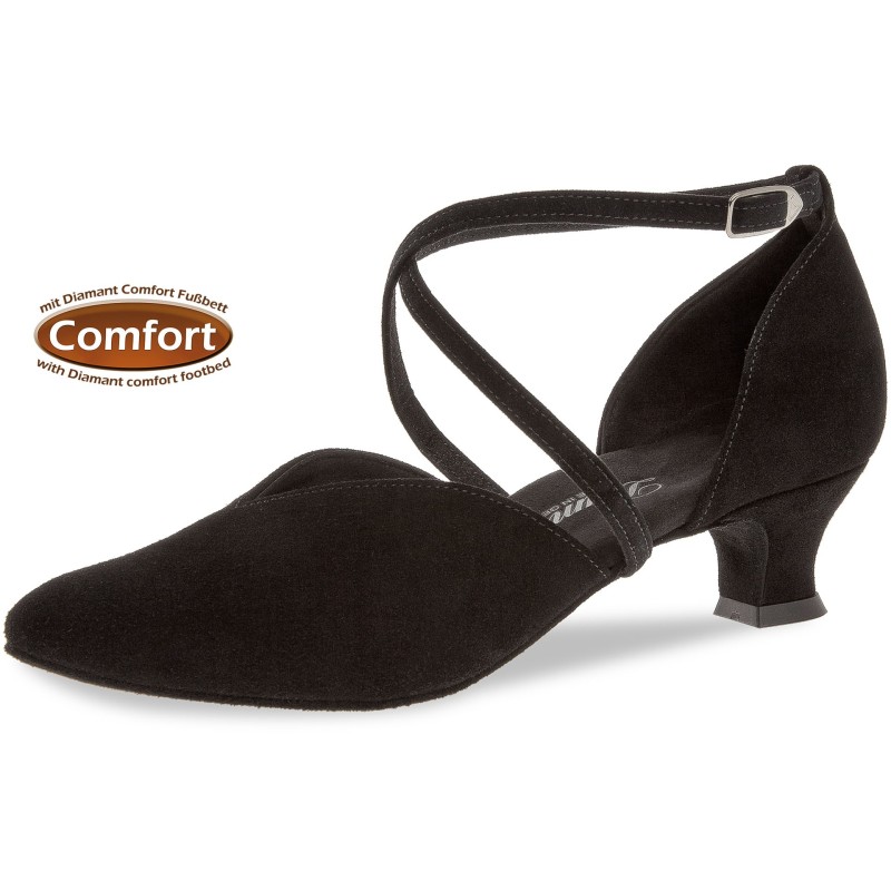 107-013-001 - Chaussures de danse en V en nubuck noir, semelle confort à talon 4,2 cm - Diamant