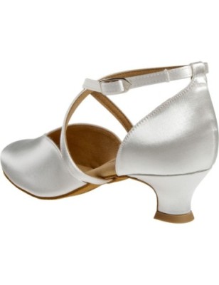 107-013-092 - Chaussures de danse en V en satin blanc, semelle confort, talon 4,2 cm - Diamant