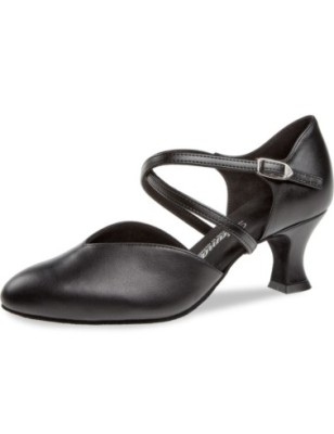 113-009-034 - Chaussures de danse en V et cuir noir à talons de bobine de 5,5cm - Diamant