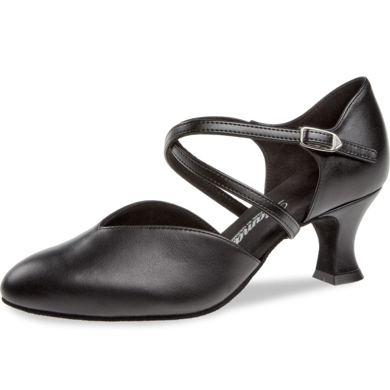 113-009-034 - Chaussures de danse en V et cuir noir à talons de bobine de 5,5cm - Diamant