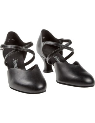 113-009-034 - Chaussures de danse en V et cuir noir à talons de bobine de 5,5cm - Diamant