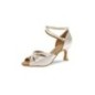 141-087-092 - Chaussures de danses latines en satin blanc, talon 6,5cm - Diamant