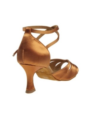 141-087-379 - Chaussures de danses latines en satin tan, talons flare 6,5cm - Diamant