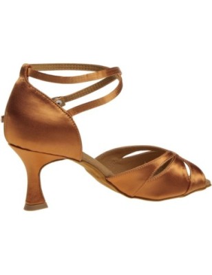 141-087-379 - Chaussures de danses latines en satin tan, talons flare 6,5cm - Diamant