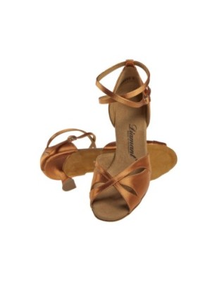 141-087-379 - Chaussures de danses latines en satin tan, talons flare 6,5cm - Diamant