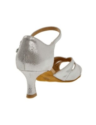 144-077-246 - Chaussures de danse en cuir blanc et argent à talon évasé de 5cm - Diamant