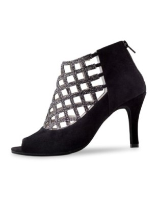 Mignon 845-75 - Chaussures de danse ouvertes en daim noir et quadrillage pailleté - Anna Kern