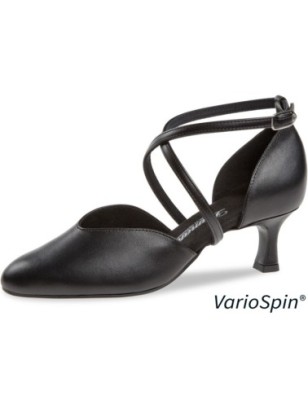 170-106-034-V - Chaussure en cuir véritable noir talon de 5cm- Diamant