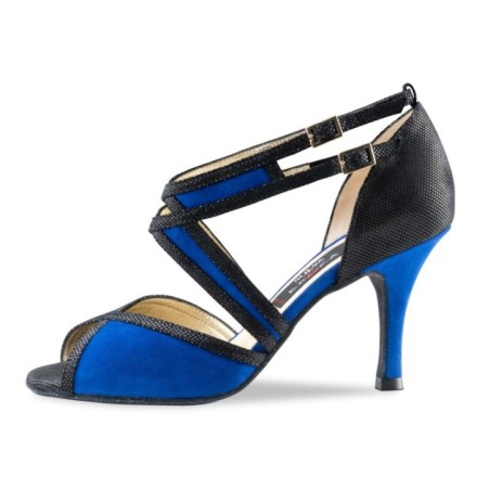 Paola - Chaussure de danse bleu et daim brillant noir - Nueva Epoca