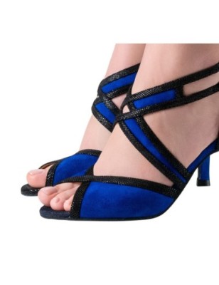 Paola - Chaussure de danse bleu et daim brillant noir - Nueva Epoca