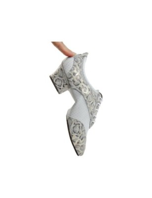 188-134-607 - Chaussure de danse entrainement pour femme talon 3,7 cm mesh blanche et imprimé léopard- Diamant