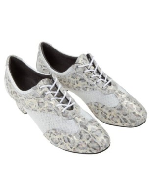 188-134-607 - Chaussure de danse entrainement pour femme talon 3,7 cm mesh blanche et imprimé léopard- Diamant