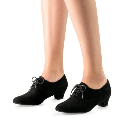 Olivia_34 - Chaussures de danse fermées à lacets en chevreau velours noir- Werner Kern