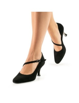 Sarah - Chaussures de danse en daim noir à talons effet bois - Werner Kern