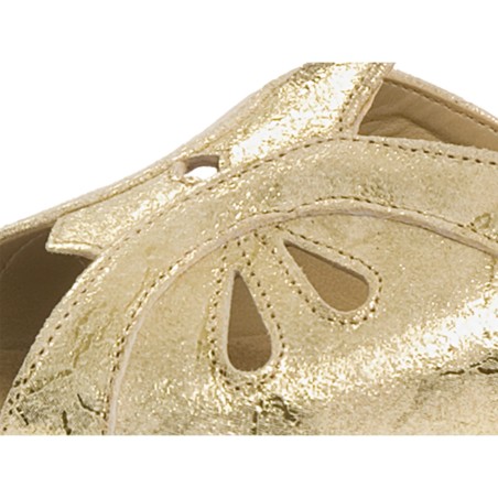 019-011-017 - Chaussures de danse en cuir or, semelle confort, talon bobine 4,2cm - Diamant