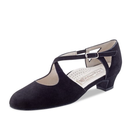 Gala34 - Chaussures de danse en nubuck noir à talons 3.4 cm et double lanière croisée - Werner Kern