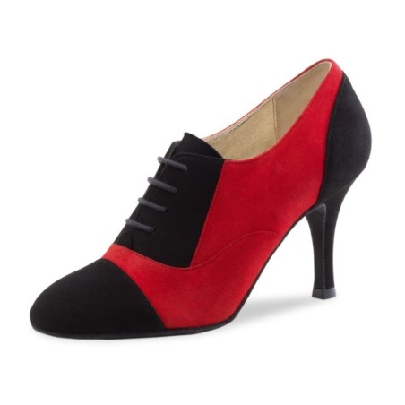 Vicky - Chaussures de danse à lacets cuir suède bicolore rouge et noir - Nueva Epoca