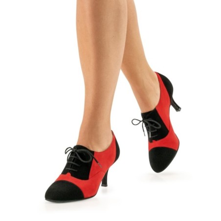 Vicky - Chaussures de danse à lacets cuir suède bicolore rouge et noir - Nueva Epoca