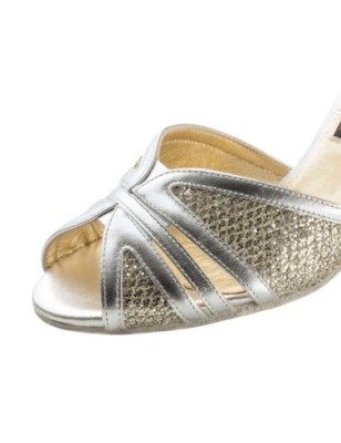 Pearl - Chaussures de danse en cuir argent et brocart - Nueva Epoca
